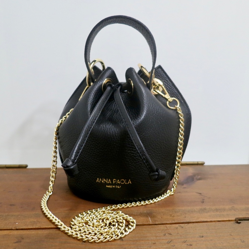 Leather Convertible Drawstring Bucket Bag Black Like New! Made in Italy